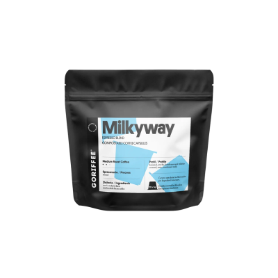Balenie 20 kompostovateľných kapsúl Goriffee Milkyway – 100 % arabica, kompatibilné s Nespresso®