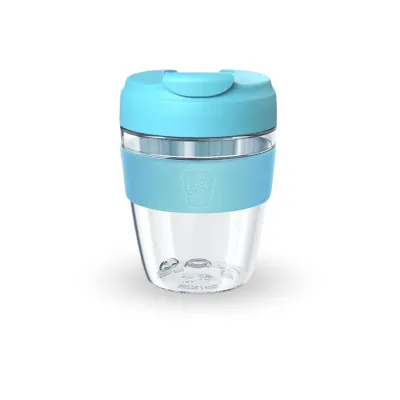 Priehľadný cestovný hrnček na kávu KeepCup Commuter Light 340 ml v modrom prevedení.