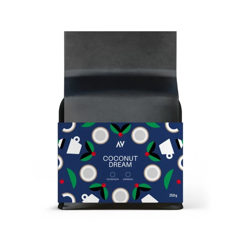 výberová zrnková káva Coconut Dream ALTER-NATIV COFFEE 250 g, blend Indonézia a Keňa, vhodná na espresso aj filter