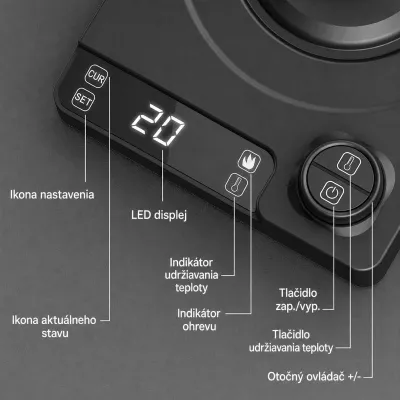 Elektrická gooseneck kanvica 1 l – digitálna regulácia teploty, nerez 304